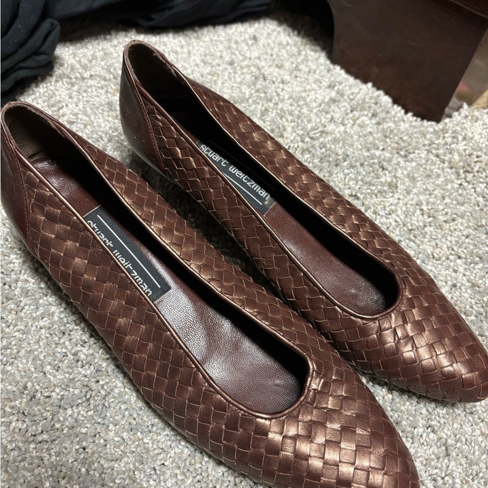 Stuart Weitzman Chocolate Woven Flats